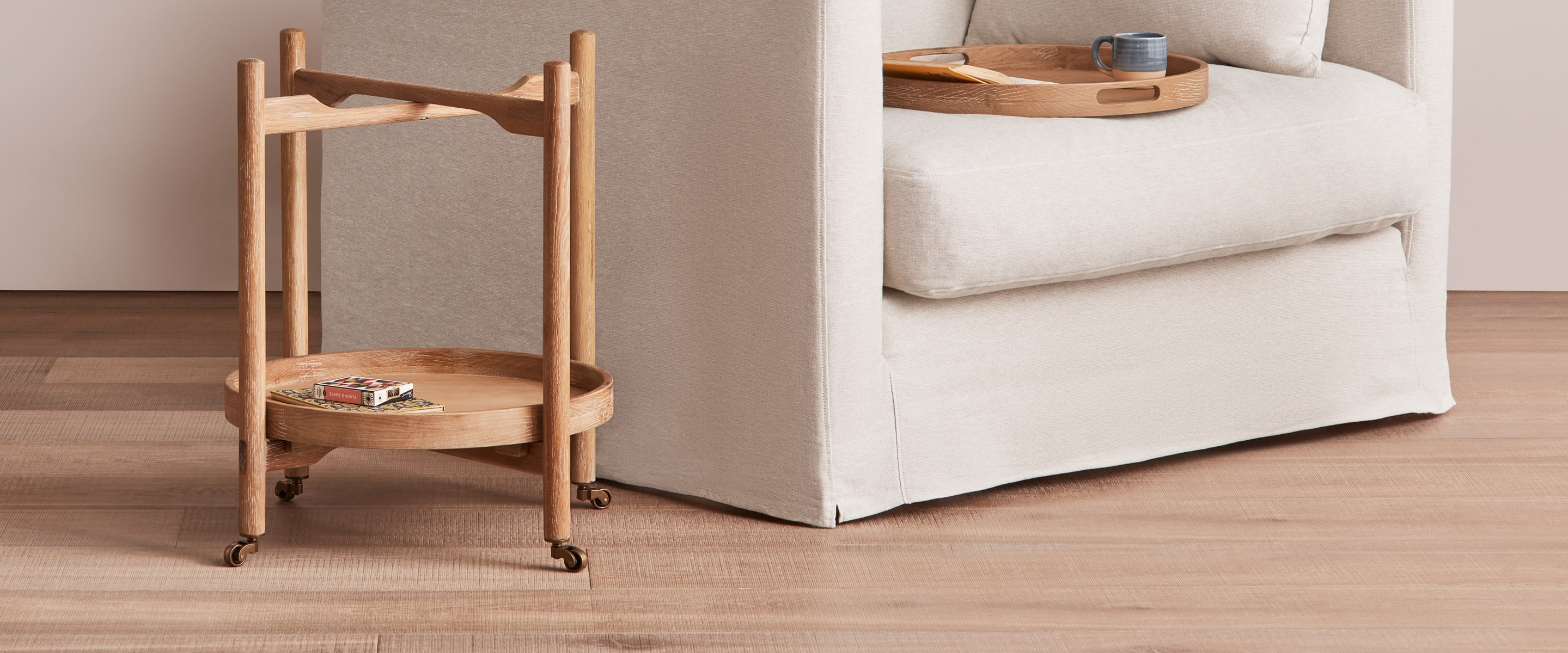 Meals On Wheels Side Table in Whitewashed Oak | Collapsible Side